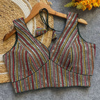 Green fox georgette fancy readymade blouse with embroidery work