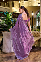 Lavender fancy shimmer chiffon saree with embroidery work