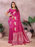 Dark pink traditional banarasi silk saree with zari weaving work