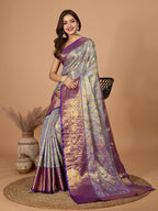 Gray kanjivaram silk saree with zari weaving work