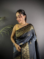Gray color banarasi silk saree with zari weaving work