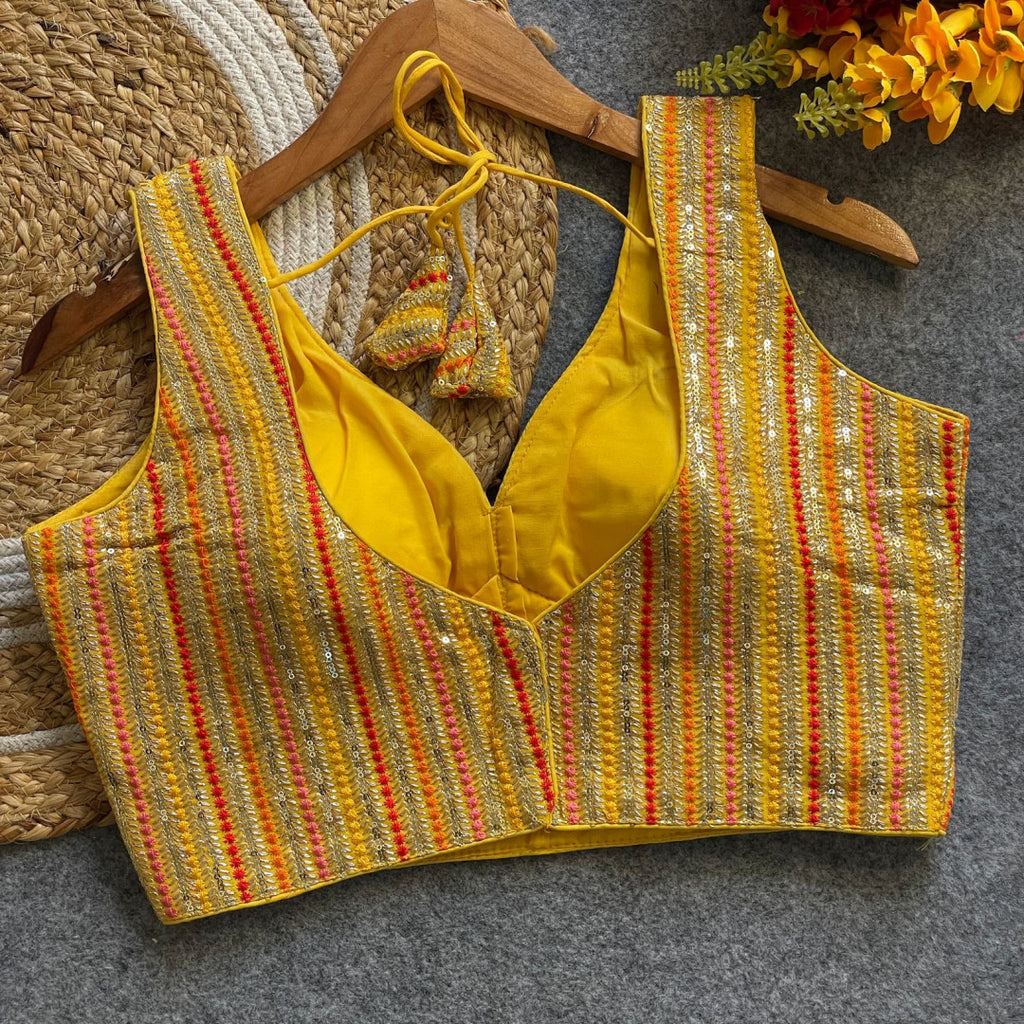 Yellow fox georgette fancy readymade blouse with embroidery work