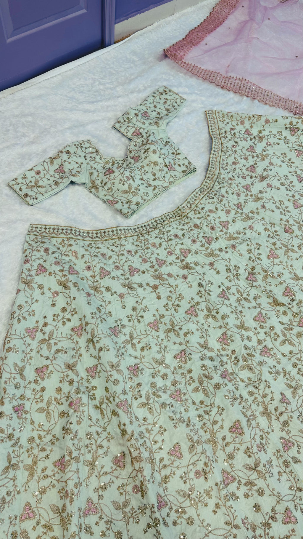 Premium Mulberry Silk Bridal Lehenga with Organza Dupatta & Hand Embellishments