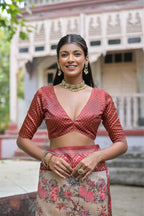 Brown color soft tussar silk saree with patola printed work