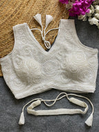 White georgette fancy readymade blouse with handwork with Belt