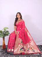 Pink color paithani silk saree with zari weaving work