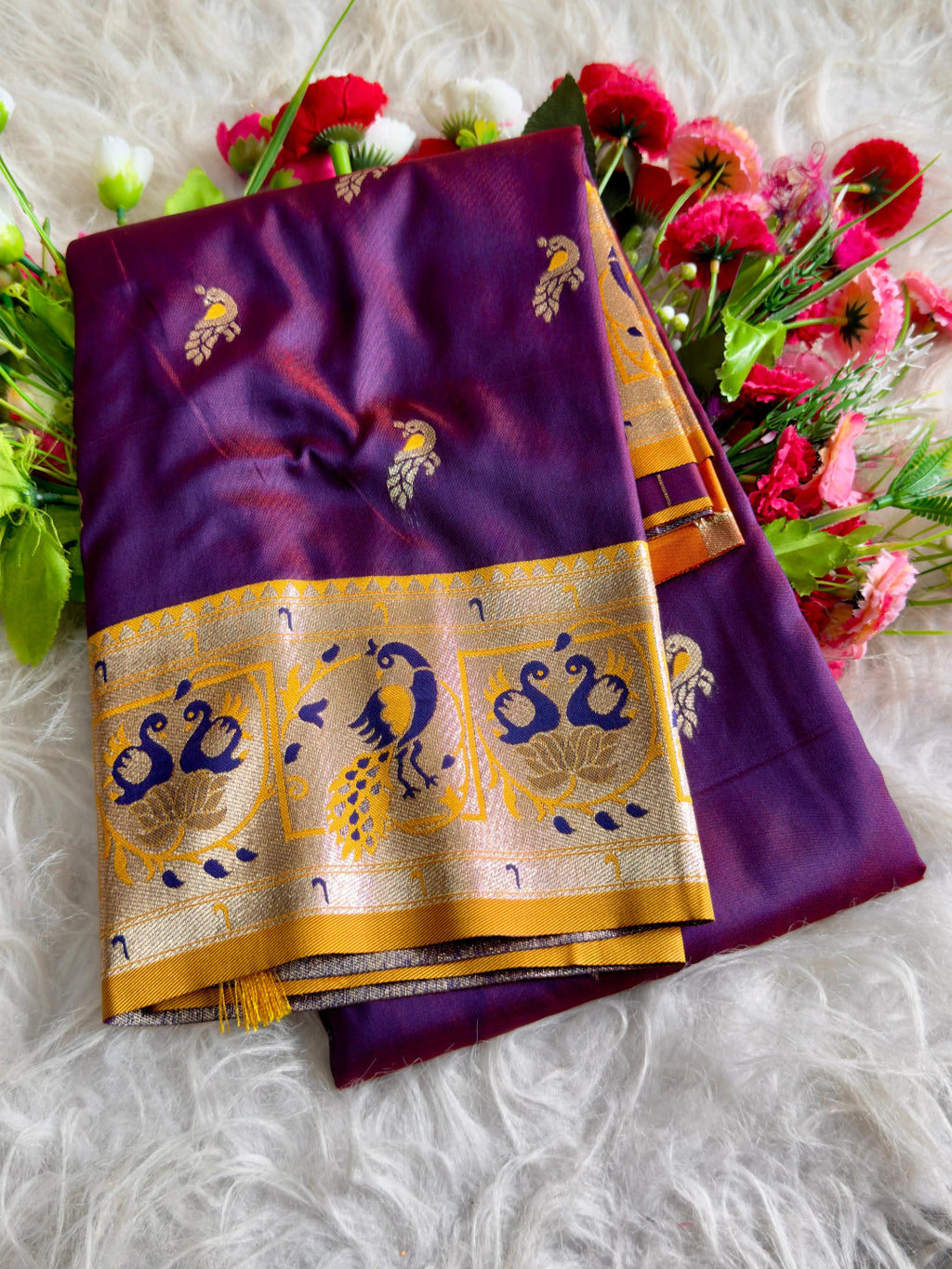 Magenta traditional paithani silk saree with peacock zari weaving work