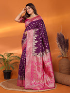 Magenta traditional banarasi silk saree with zari weaving work
