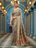 Light pista green exclusive pure pashmina silk saree with woven design