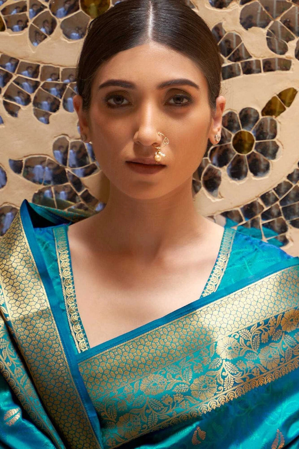 Sky blue soft banarasi silk saree with zari weaving work