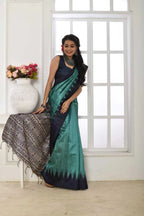 Rama green color tussar silk saree with printed work