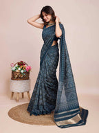 Rama green khadi bandhani printed cotton saree