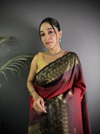 Red color banarasi silk saree with zari weaving work