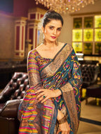 Firoji soft organza silk saree with zari weaving work
