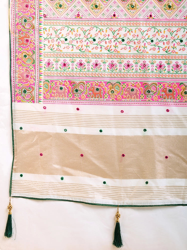 Ashopalav Off-White Table Printed Traditional Soft Cotton Saree