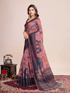 Multi soft linen cotton saree with kalamkari printed work