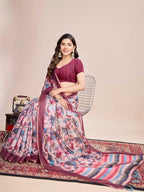 Multi soft linen cotton saree with floral printed work