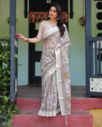 Multi summer special digital printed linen cotton saree