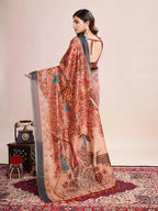 Multi soft linen cotton saree with kalamkari printed work