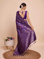 Golden & copper zari weaving with purple color soft silk banarasi saree