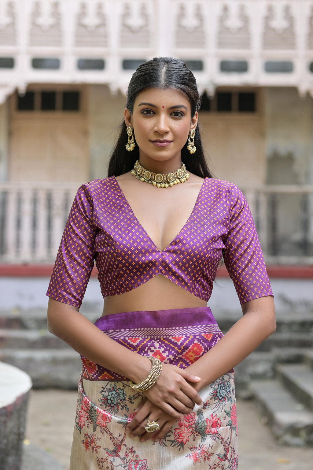 Wine color soft tussar silk saree with patola printed work