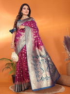 Wine traditional banarasi silk saree with zari weaving work