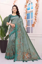 Light green kalamkari printed premium tussar silk saree