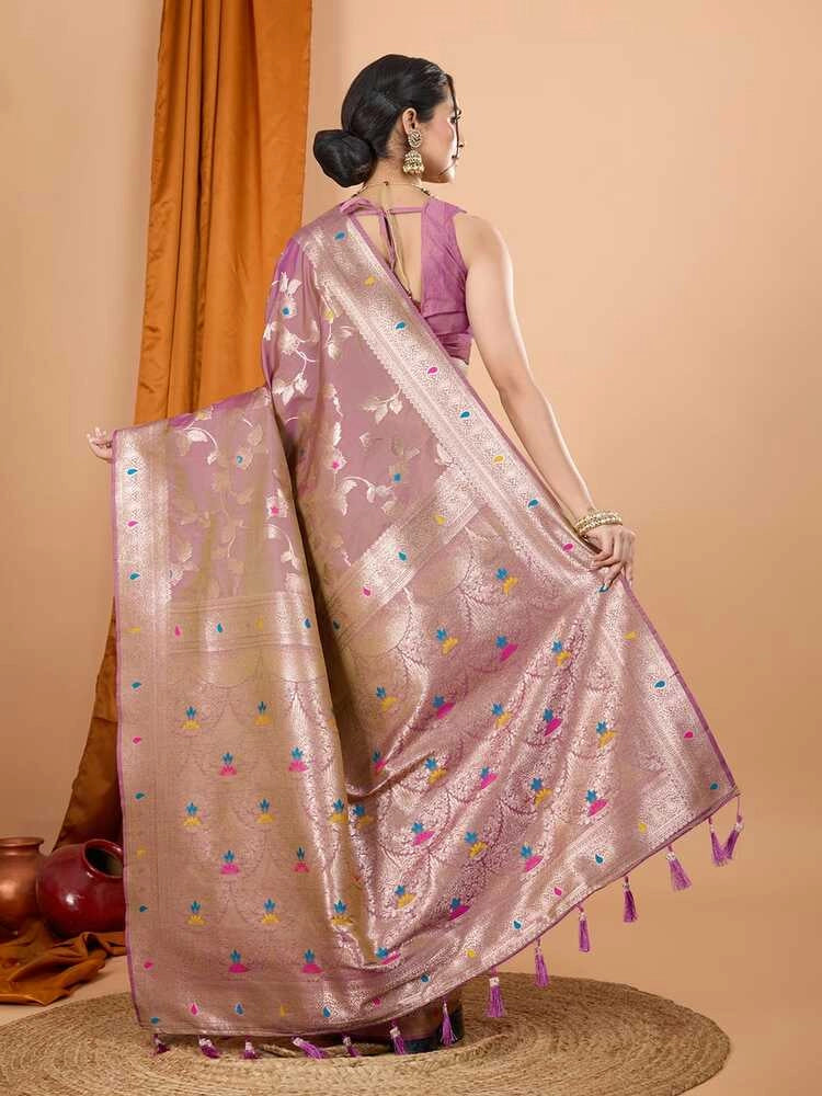 Brown premium banarasi silk saree with meenakari zari weaving work