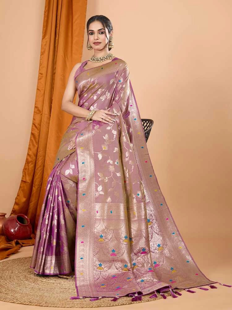 Brown premium banarasi silk saree with meenakari zari weaving work