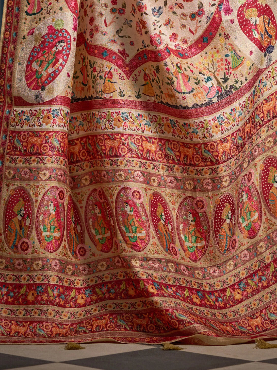 Beige exclusive pure pashmina silk saree with woven design