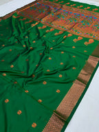 Green color paithani silk saree with zari weaving work