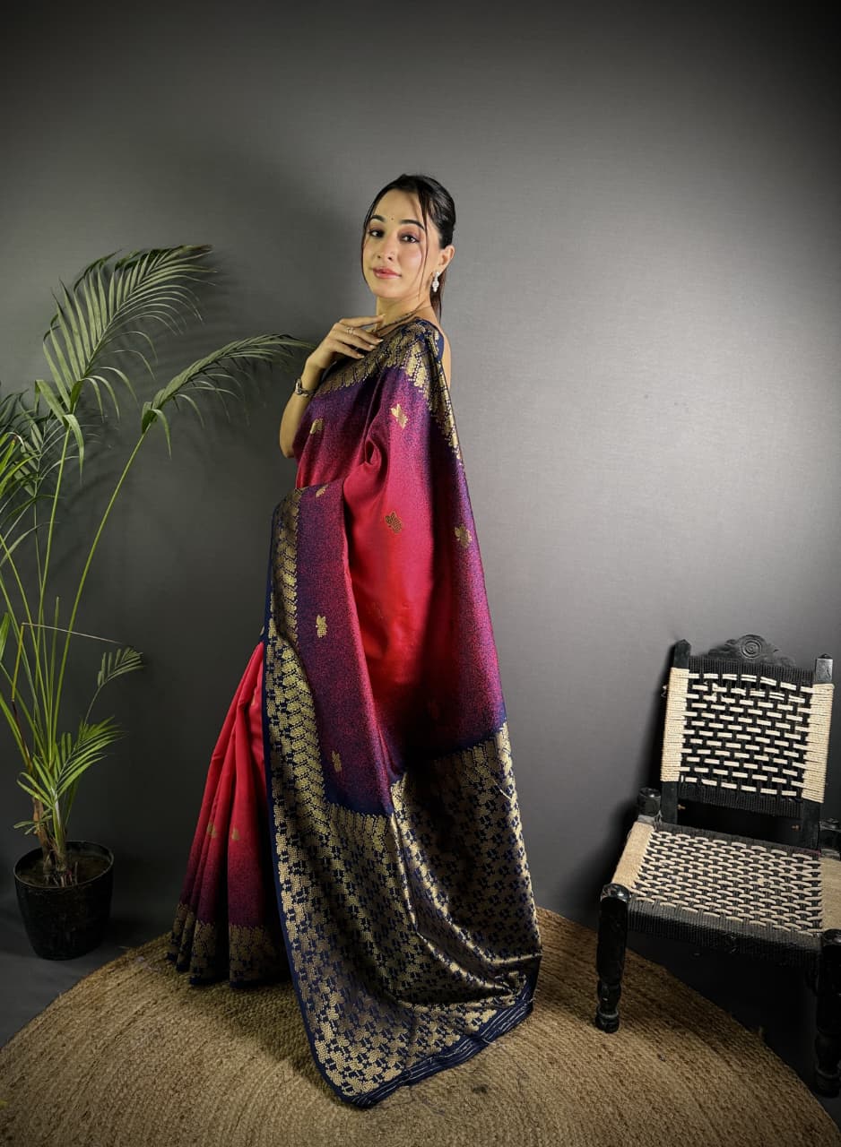 Pink color banarasi silk saree with zari weaving work