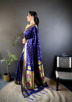 Navy blue traditional paithani silk saree with zari weaving work