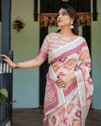 Multi summer special digital printed linen cotton saree