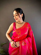 Rani pink traditional paithani silk saree with meenakari zari weaving work