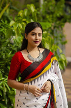 White soft linen cotton saree with digital printed work
