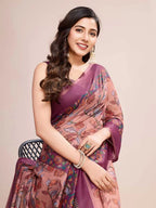 Multi soft linen cotton saree with kalamkari printed work
