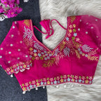 Rani pink fancy heavy net readymade blouse with embroidery work