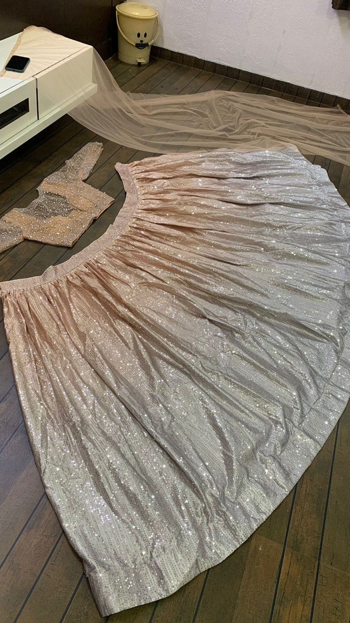 Luxury Satin Silk Lehenga with Sequins Embroidery & Net Dupatta