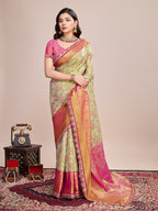 Pista green kanjivaram silk saree with zari weaving work