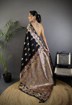 Black premium banarasi silk saree with meenakari zari weaving work