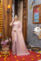 Lavender color kanjivaram silk saree with zari weaving work