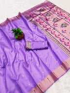 Lavender lichi silk paithani saree with copper zari weaving work