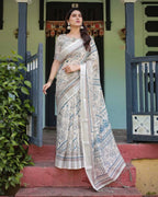 Multi summer special digital printed linen cotton saree