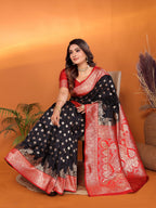Black traditional banarasi silk saree with zari weaving work