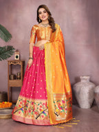 Pink color jecquard paithani silk lehenga with zari weaving work