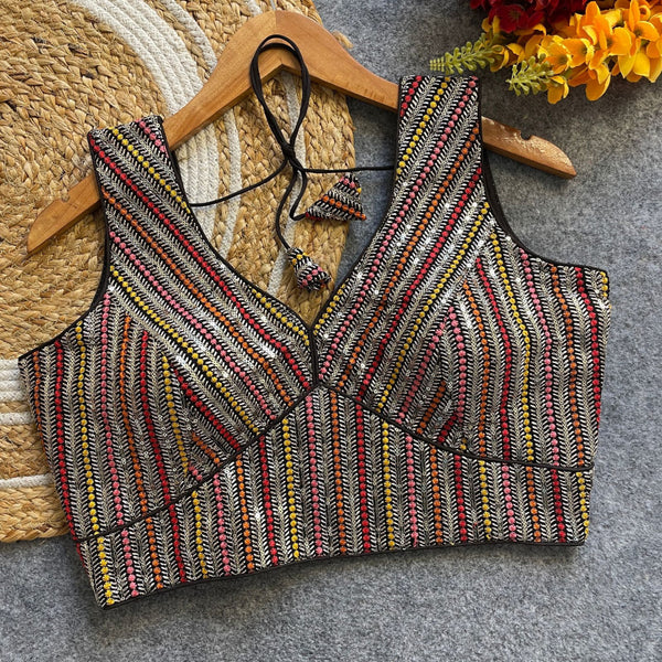 Black fox georgette fancy readymade blouse with embroidery work