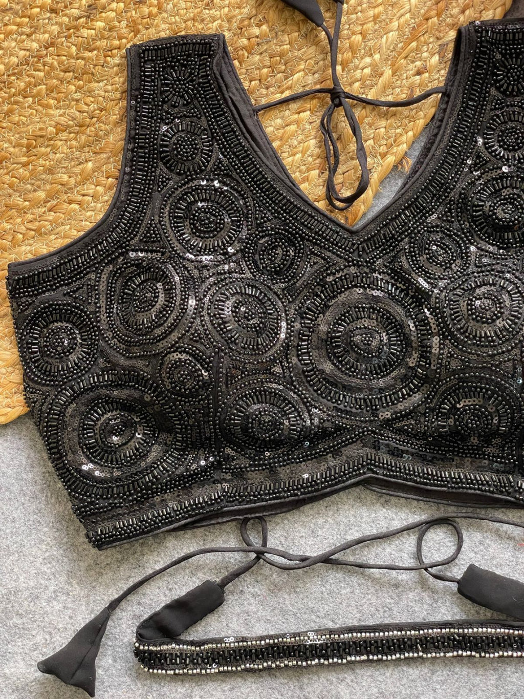 Black georgette fancy readymade blouse with handwork with Belt