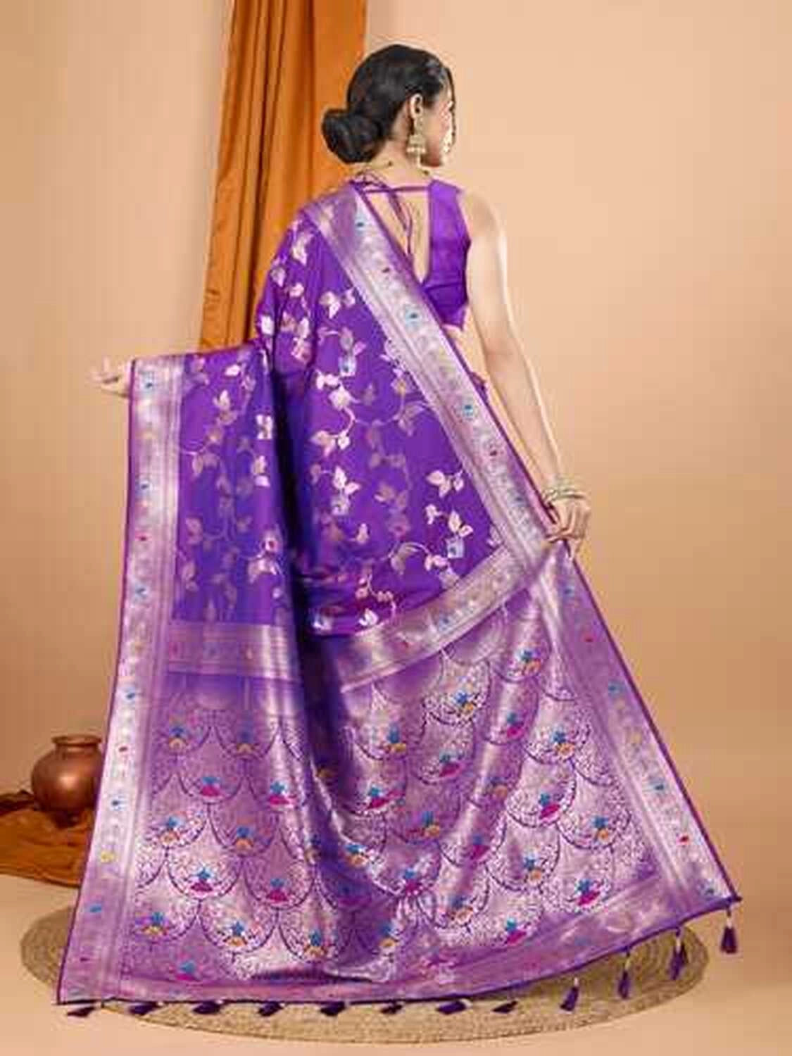 Purple premium banarasi silk saree with meenakari zari weaving work