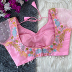 Baby pink fancy heavy net readymade blouse with embroidery work